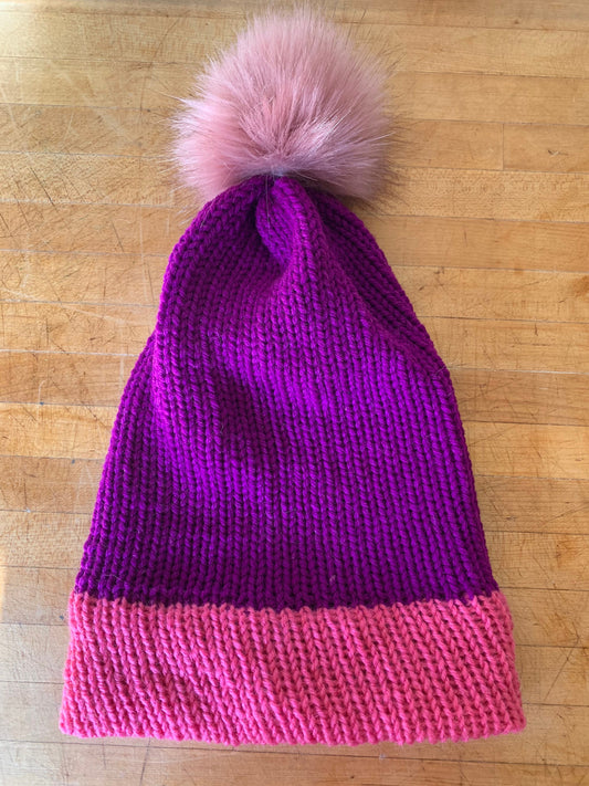Purple and Pink Knitted Hat