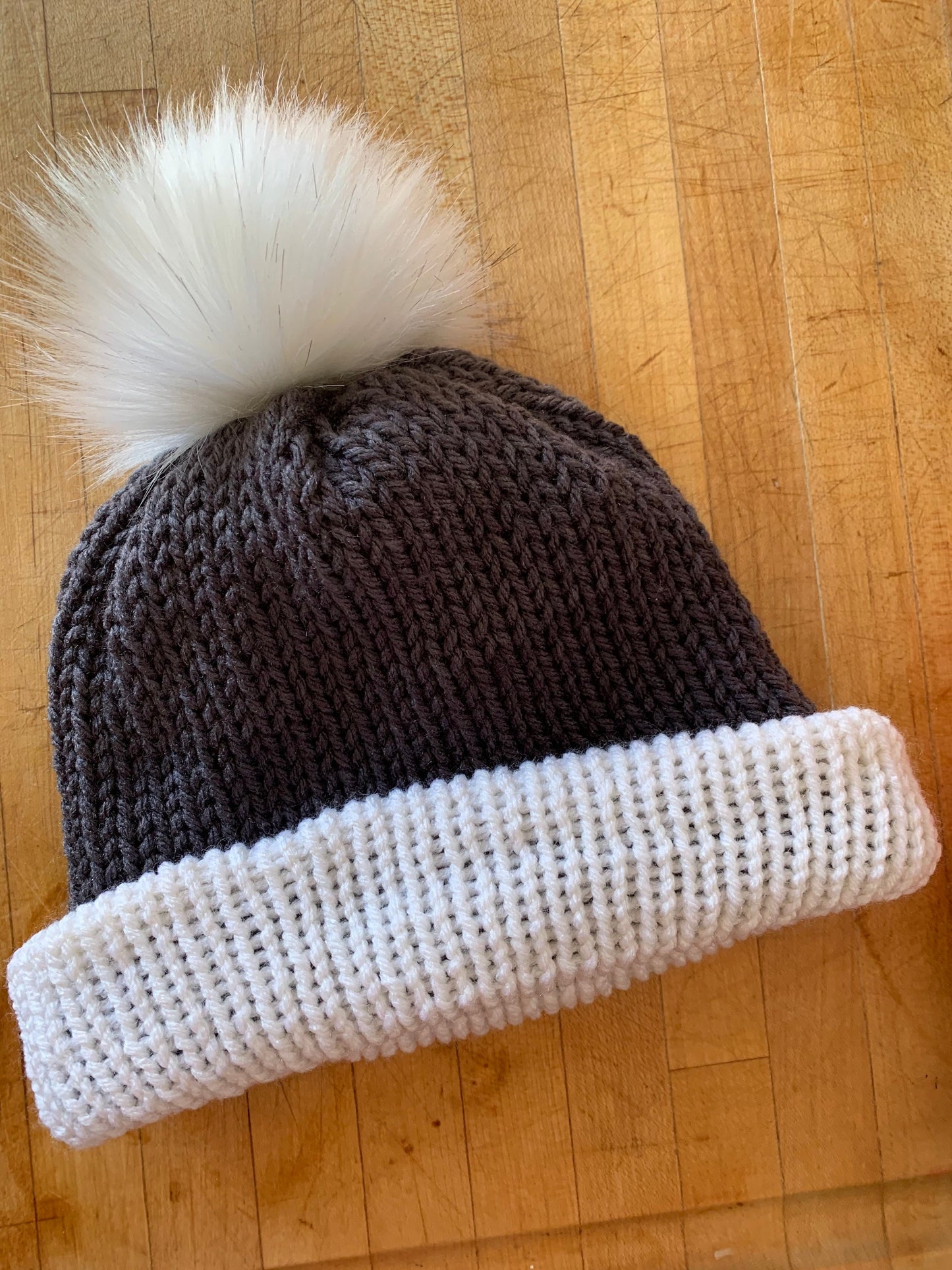Grey and White Knitted Hat